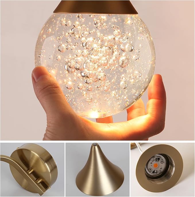 Modern Crystal Wall Sconce, Globe Wall Light, Led Bubble Wall Lamp for Bedroom Living Room Hallway, 3300k Warm White | Dimmable | Gold