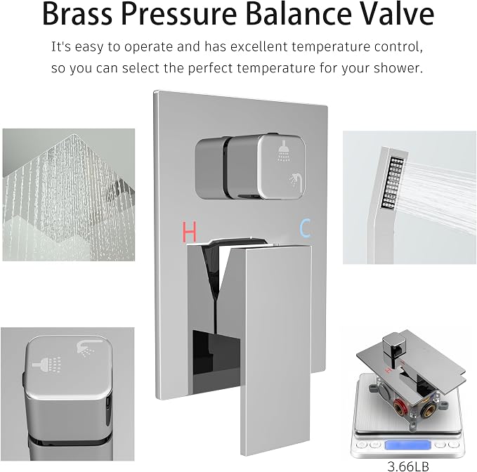 Rain Shower Faucet Set 10 Inch Shower Head High Pressure Shower System with Handheld Spray Rough-in Valve and Trim Kit for Bathroom,Chrome Polished | Air Injection High Pressure Bathroom Shower System, Solid Metal Wall Mount Anti-Scald Water Saving Rai...