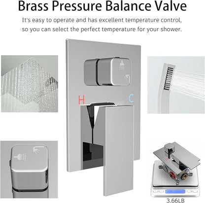 Rain Shower Faucet Set 10 Inch Shower Head High Pressure Shower System with Handheld Spray Rough-in Valve and Trim Kit for Bathroom,Chrome Polished | Air Injection High Pressure Bathroom Shower System, Solid Metal Wall Mount Anti-Scald Water Saving Rai...