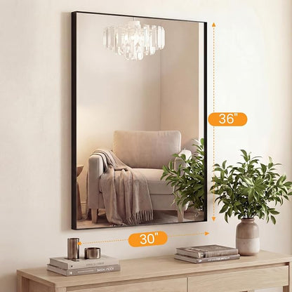 Sweetcrispy Bathroom Mirrors for Over Sink, 30" x 36" Rectangle Wall Mirror | Tempered Glass, Anti-Rust Metal Frame, Over Sink Home Decor, Modern Rectangle Style, Black