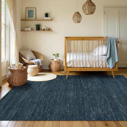Garvee Washable Living Room Area Rugs 4x6 Kids Rugs for Bedroom, Navy | Modern Solid Color Non Slip Backing Low Pile Non Shedding Stain Resistant Neutral Soft Rug for Entryway Dining Room Dorm