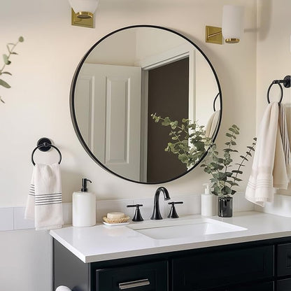Black Round Mirror, Round Mirror 24 inch, Matte Black Metal Frame | High Definition, Rust-resistant, Waterproof, Circle Mirror for Bathroom, Bedroom, Entryway, Living Room, Wall Décor