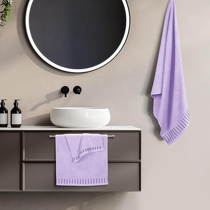 Ultra Soft 3 Pack Cotton Towel Set, Contains a Bath Towels 28x55 inch, a Hand Towels 16x24 inch & a Wash Coths 12x12 inch, Ideal Everyday use, Compact & Lightweight - Purple