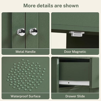 TEENFON Pedestal Sink Storage Cabinet with 2 Doors and Drawer, Bathroom Sink Cabinet, Under Sink Cabinet with U-Shape Cut-Out, Green