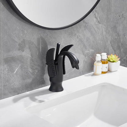 Bathroom Faucet Matte Black Swan Single Handle 1 Hole Bathroom Vanity Faucet Basin Tap Deck Mount Lavatory