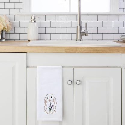 SKL Home Bunny Lop Hand Towel Set-2pc, 100% Cotton, Embroidered, White | Decorative velour for Easter or everyday cheer. Great for the bathroom, kitchen, or bar & makes a fun gift.