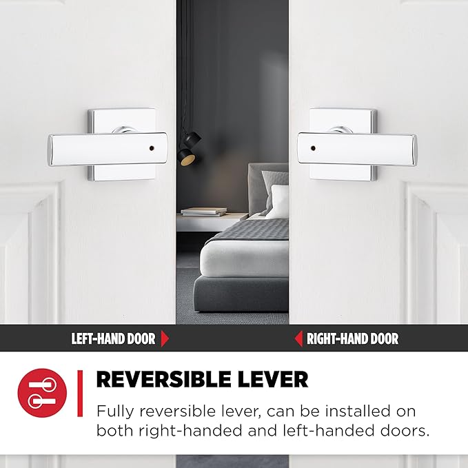 Kwikset Breton Interior Privacy Door Handle with Lock, Door Lever For Bathroom and Bedroom, Polished Chrome Reversible Keyless Turn Lock