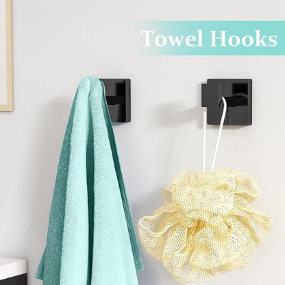 FEILERN 20-Piece Matte Black Bathroom Hardware Set, 24 Inch Towel Bar Set | Towel Racks for Bathroom, Towel Bar, Black Bathroom Accessories, Toilet Paper Holder Wall, Square Towel Ring, Towel Hooks