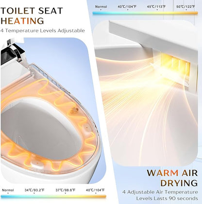 Smart Toilet, One Piece Toilet, Smart Toilet with Bidet Built In LED Display, Foot Sensor, Heated Bidet Seat, Blackout Flush, Warm Water and Dryer
