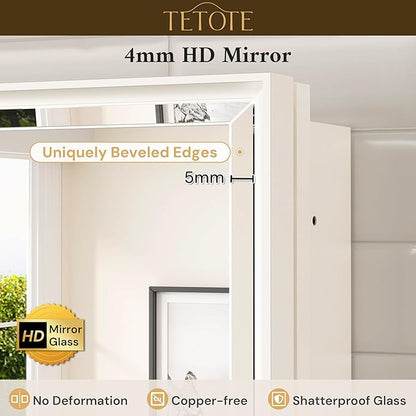 TETOTE White Medicine Cabinet 16" x 24" Bathroom Mirror with Storage Stepless Adjustable Shelves Beveled Aluminum Framed Modern Farmhouse Medicine Cabinets Recessed or Wall-Mounted