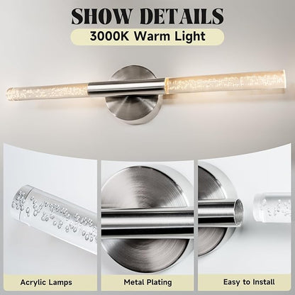 LED Bathroom Vanity Lights,24 inch Bathroom Light Fixtures Over Mirror,3000K Natural Warm Light, ETL＆UL Listed, Modern Wall Sconce for Bedroom,Living Room,Hallway,Brushed Nickel