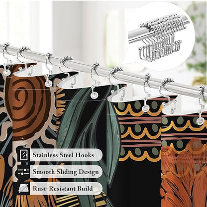 3 in 1 Boho Rustic Shower Curtain Set with PEVA Liner & 12 Hooks, 72 x 84 | Boho Tropical Botanical Style, Farmhouse Floral Fabric, Modern Hotel Inspired, Water‑Repellent, Machine Washable