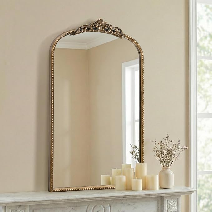 Micasso Bathroom Mirrors for Over Sink: 19"x31" Gold Vintage Arched Mirror | Traditional Ornate Baroque Decorative Antique Wall Mirror for Bedroom/Entryway/Hallway/Dresser/Vanity/Mantel/Nightstand