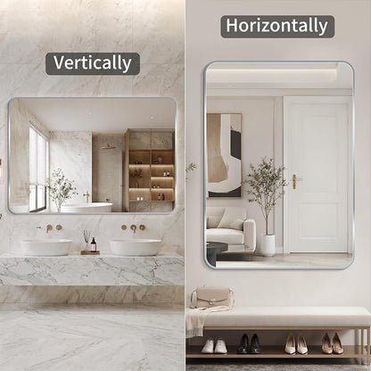 Bathroom Mirror for Wall, 30"x48" Black Bathroom Mirror for Over Sink, Shatterproof Tempered Glass Vanity Mirror with Anti-Rust Aluminum Alloy Frame, Hang Horizontally or Vertically, Silver