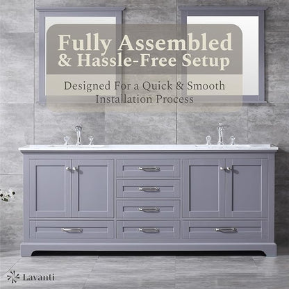 Lavanti Dumiat 80 Inch Bathroom Vanity with Sink – Stylish Gray Vanity Bathroom with Storage Cabinet – Modern Bathroom Vanities with Double Vanity Sink & Carrara Marble Countertop