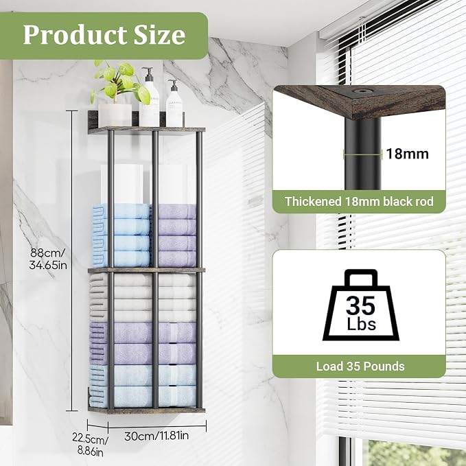 Large Capacity Three-layer Towel Racks for Bathroom Wall Mounted, Updated 3 Bar bath Towel Holder for Bathroom, Bath Towel Rack for Wall Mounted, Metal Small Bathrooms Towel Storage Rack, Black Walnut