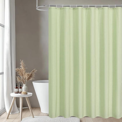 Fabric Long Shower Curtain with Waterproof Layer,72x78,Green | 2-in-1 Design,Linen Textured,100% Waterproof TPU-Laminated Backing,Magnetic Weighted,Machine Washable,For Bathroom,Hotel