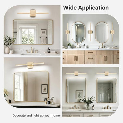 Gold Bathroom Vanity Light, 24 Inch LED Light Bar Over Mirror | Modern Bathroom Light Fixture Over Mirror for Vanity, 360° Rotatable Dimmable LED Wall Mounted Lighting, ETL Certified