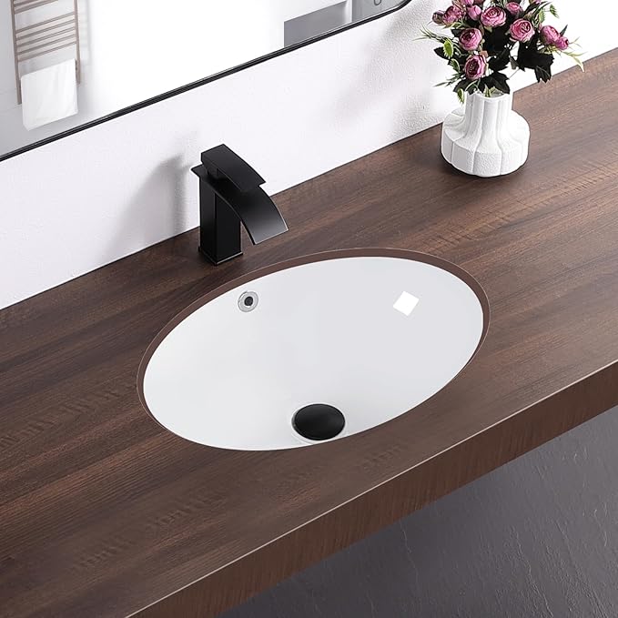 20.5 Inch Undermount Bathroom Sink Oval Undermount Sink White Ceramic Under Counter Bathroom Sinks with Overflow (20.5"x15.4")