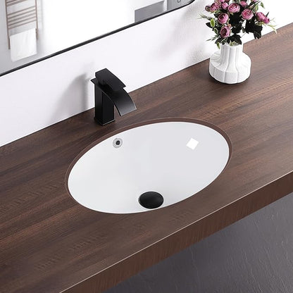 20.5 Inch Undermount Bathroom Sink Oval Undermount Sink White Ceramic Under Counter Bathroom Sinks with Overflow (20.5"x15.4")