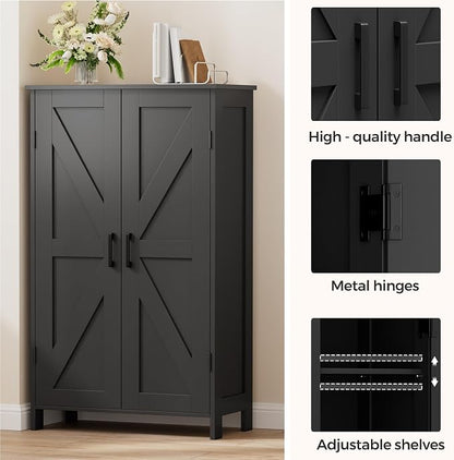 Homleke 43.3" H Farmhouse Bathroom Storage Cabinet with Adjustable Shelves | Freestanding Storage Cabinet with Barn Doors for Bathroom, Kitchen, Living Room, Dining Room & Entryway, Black