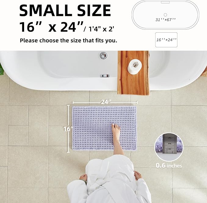 TYUU Waffle Bath Mat, Small Cute Bathroom Rug Non Slip 24x16 Lavender Cream | Super Absorbent Quick Dry Bath Rug, Non-Slip Backing, Soft Waffle Washable Farmhouse Bathroom Mats, Tub, Shower & Home Decor