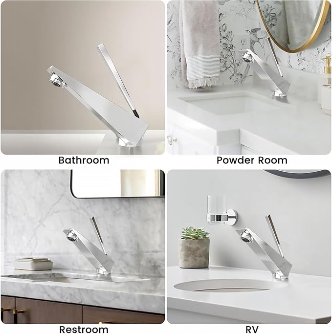 Bathroom Sink Faucet Chrome, Single Handle Brass Sink Faucet with Unique Design, Single Hole Basin Mixer for Lavatory, Vanity, RV, Modern Farmhouse, Suitable for 1 Hole