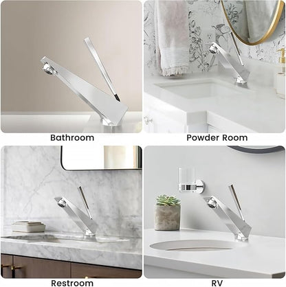 Bathroom Sink Faucet Chrome, Single Handle Brass Sink Faucet with Unique Design, Single Hole Basin Mixer for Lavatory, Vanity, RV, Modern Farmhouse, Suitable for 1 Hole