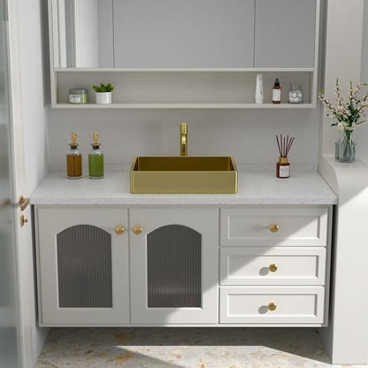Logmey 19" Gold Shallow Bathroom Vessel Sink 19x15 Rectangle Handmade 16 Gauge Stainless Steel Above Counter RV Bathroom Sinks with Pop up Drain Set