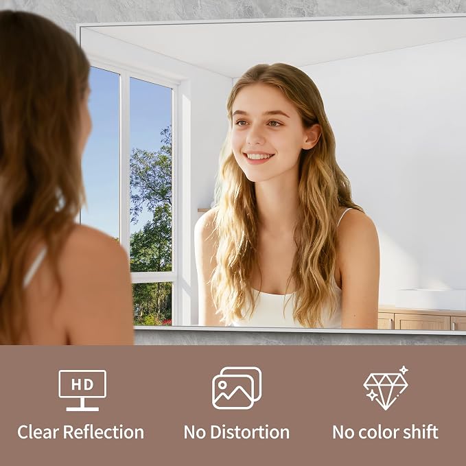 YIROMAN Bathroom Mirror 24"x32",Brushed Silver Bathroom Mirror for Over Sink with Aluminum Frame, Rectangular Vanity Mirror with Right Angle, Wall Mirror Hangs Horizontal or Vertical