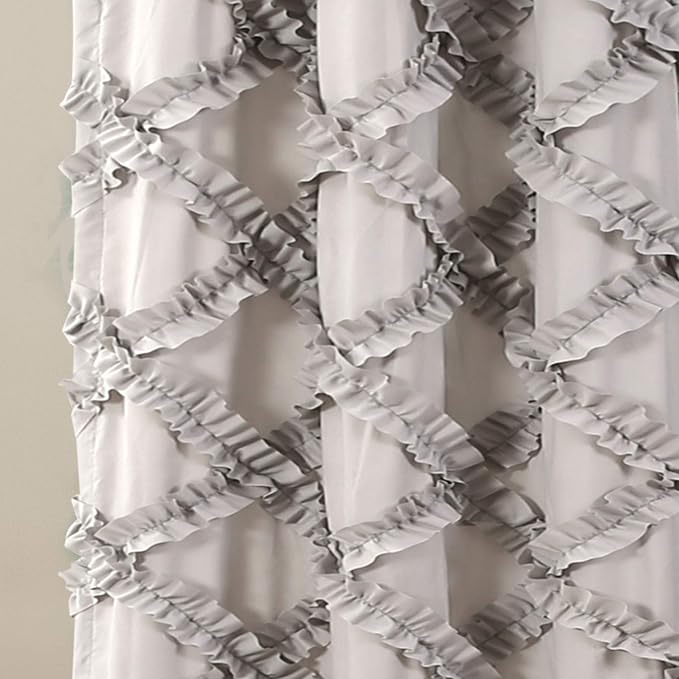 Lush Decor Ruffle Diamond Shower Curtain 72"L x 72"L Gray - Fabric Shower Curtains for Bathroom - Gray Bathroom Curtain - Vintage Farmhouse Decor