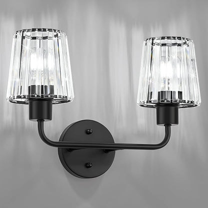 Black Vanity Lights, 2-Light Crystal Bathroom Light Fixtures | Modern Bathroom Vanity Light E26 Wall Light over Mirror (Exclude Bulb)