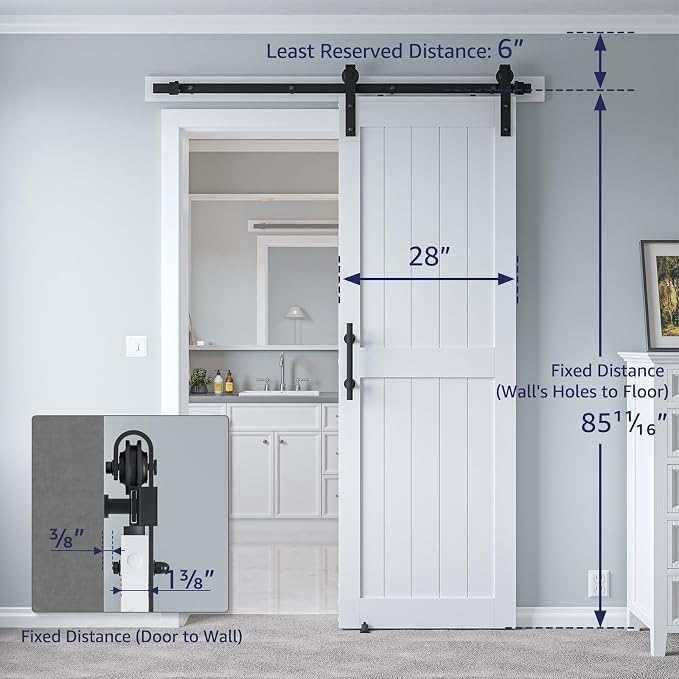28in x 84in White MDF Sliding Barn Door, Pre-Drilled Holes Easy Assembly | 5ft Barn Door Hardware Kit & Handle Include, Solid Barn Door Slab Covered with Water-Proof PVC Surface, H-Frame