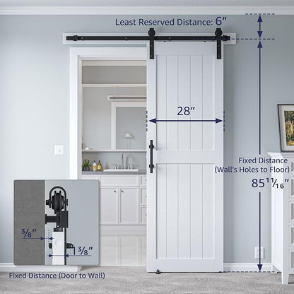 28in x 84in White MDF Sliding Barn Door, Pre-Drilled Holes Easy Assembly | 5ft Barn Door Hardware Kit & Handle Include, Solid Barn Door Slab Covered with Water-Proof PVC Surface, H-Frame