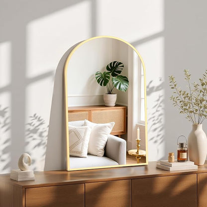 Sweetcrispy 22"x30" Arched Bathroom Mirror, Bathroom Mirrors for Over Sink | Modern Wall Mirrors Arch Decorative for Entryway, Bedroom, Vanity,Horizontal or Vertical Hanging, Gold