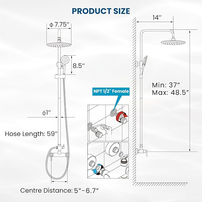 gotonovo Outdoor Shower 304 Stainless Steel, Matte Black, Lever Handle | Rain 8 Inch Outdoor Shower Head with Handheld Kit Fixtures System Faucet Set with Valve Wall Mount for Seaside Backyard Pool