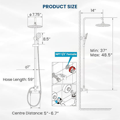 gotonovo Outdoor Shower 304 Stainless Steel, Matte Black, Lever Handle | Rain 8 Inch Outdoor Shower Head with Handheld Kit Fixtures System Faucet Set with Valve Wall Mount for Seaside Backyard Pool