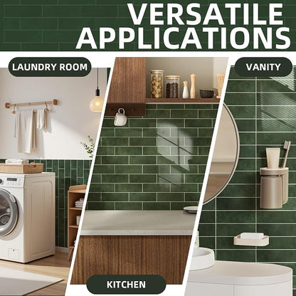 Tilingview 30 PCS Peel and Stick Backsplash Tile for Kitchen/Bathroom/Living Room, 3"x 9" Self-Adhesive Subway Tile for Backsplash, Handmade Imitation Glazed Tiles(Glossy Dark Olive Green)