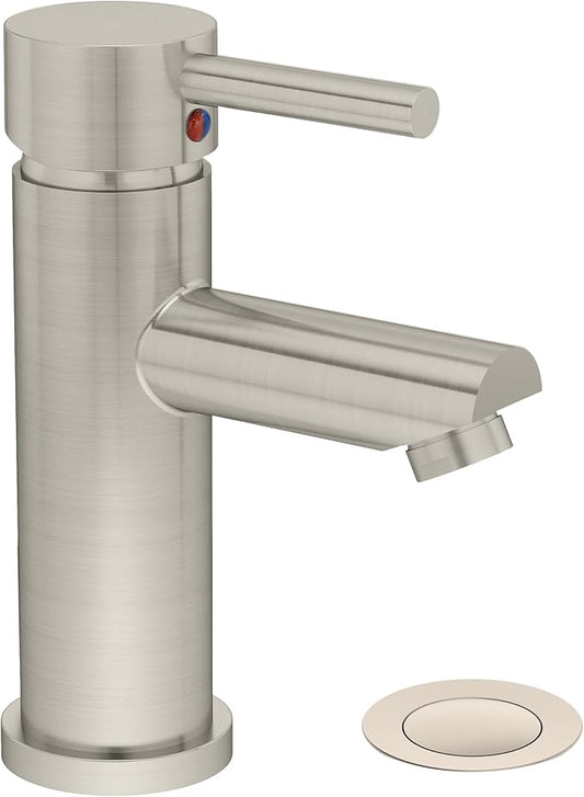 Symmons Dia Single-Hole Single-Handle Bathroom Faucet with Push Pop Drain in Satin Nickel (1.0 GPM)