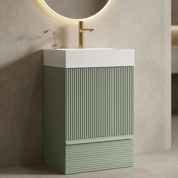 20 inch Bathroom Vanity with White Ceramic Sink, Bath Storage Cabinet with Soft-Closing Door and Drawer, Perfect for Small Space, Powder Room, Hotel, Mint Green