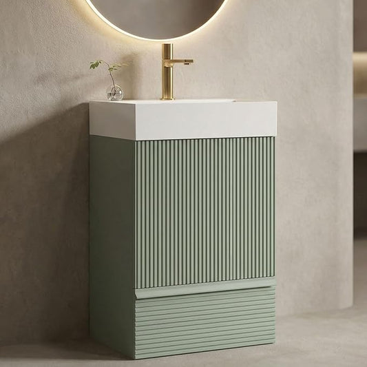20 inch Bathroom Vanity with White Ceramic Sink, Bath Storage Cabinet with Soft-Closing Door and Drawer, Perfect for Small Space, Powder Room, Hotel, Mint Green