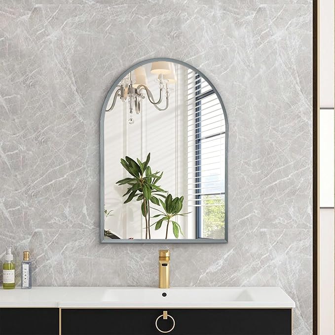 Arch Wall-Mounted Mirror Aluminum Alloy Frame Bathroom Wall Mirror for Vanity Living Room, Bedroom Entryway Room Home Decor 20"x16"