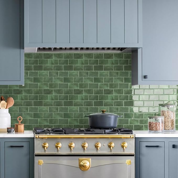 STICKGOO Subway Tile Peel and Stick Backsplash, Thicker Design 12" x 12" Stick on Backsplash Tiles for Kitchen, Bathroom, Wall Tile (10 Sheets, Sage Green)