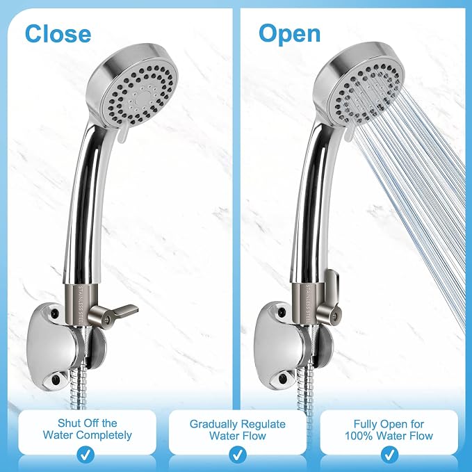 Shower Head Shut Off Valve with Long Handle Lever, 1/2" NPT Stainless Steel | 1/4-Turn Mini Ball Valve, 304 Stainless Steel, Leak-Free, Showerhead Flow Control Water Saver Regulator, Teflon Tape Included
