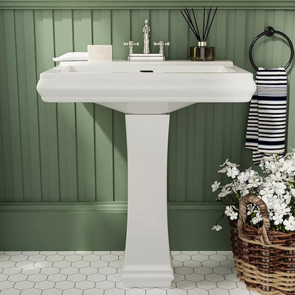 DeerValley 26"L X 20"W Rectangular Pedestal Sink, Apex White Ceramic Pedestal Bathroom Sink with 3 Faucet Holes at 4" Faucet Centers, with Overflow,DV-1P521