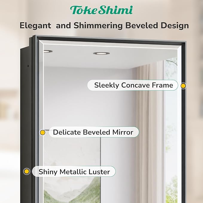 TokeShimi 20 x 26 Recessed Medicine Cabinet with Mirror Wall Mounted, Aluminum Alloy Black Medicine Cabinet Mirrored, Metal Beveled Mirror with Storage for Bathroom Vanity