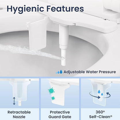 LUXE Bidet NEO 120 Plus - Single Nozzle, Non-Electric Bidet Attachment for Toilet Seat, Patented Slide-In Install, 360° Self-Clean, EZ-Lift to Clean, Rear Wash (Gold)