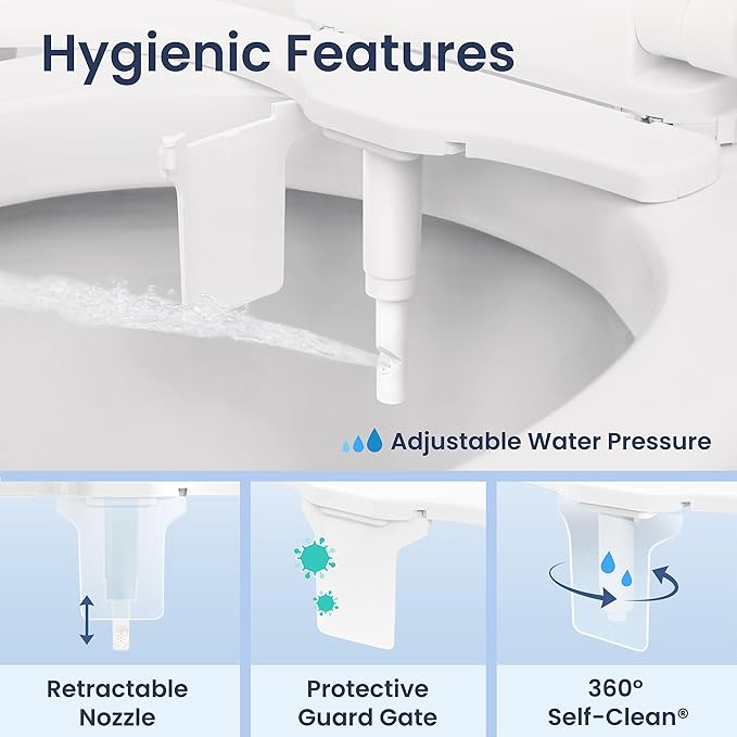 LUXE Bidet NEO 120 Plus - Single Nozzle, Non-Electric Bidet Attachment for Toilet Seat, Patented Slide-In Install, 360° Self-Clean, EZ-Lift to Clean, Rear Wash (White)