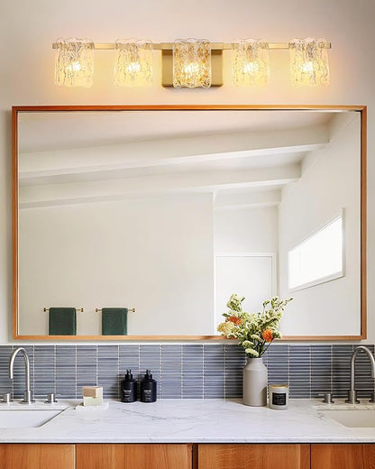 5-Light Bathroom Vanity Lights, 31" Brushed Gold Bathroom Light Fixtures Over Mirror with Clear Glass, Modern Bath Wall Sconce Lighting for Bath Restroom, OS-MM5002-5BG