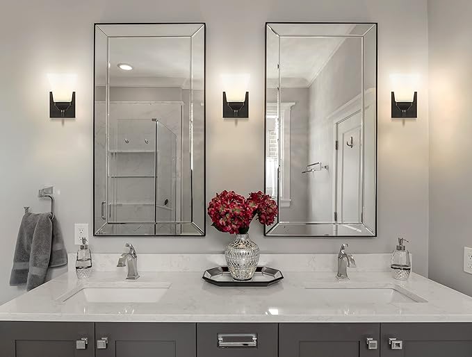 JONATHAN Y 5" Oil Rubbed Bronze 1-Light Modern Cottage LED Vanity Light Wall Sconce, Farmhouse Wall Lamp for Bathroom Mirror Kitchen, White Glass Shade, LED Bulb Included JYL7522A